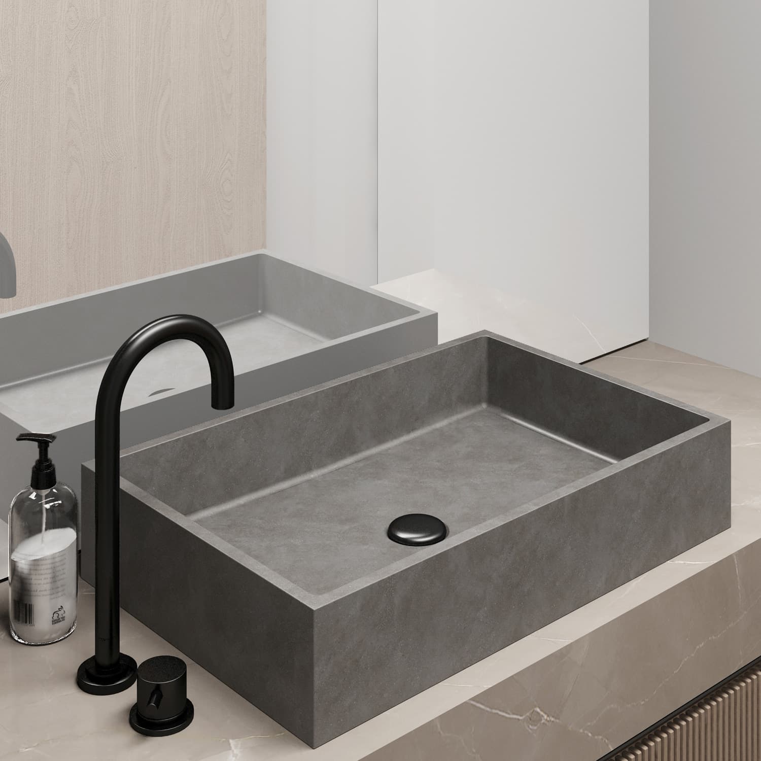 Νιπτήρας επιτραπέζιος με βαλβίδα Karag Dion CS-0069 Cement 60×39×12cm