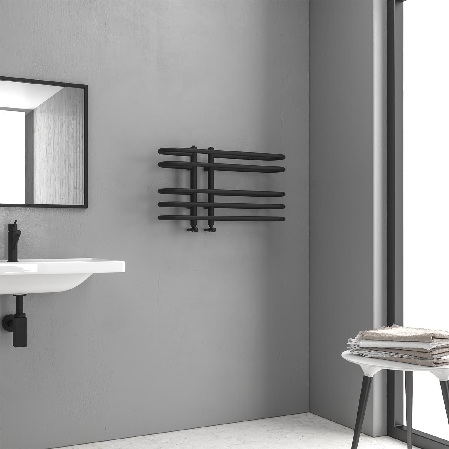 Θερμαινόμενη πετσετοκρεμάστρα Karag DORA 18×70×40cm Ματ Μαύρο (νερού) 935Btu (χωρίς διακόπτες)