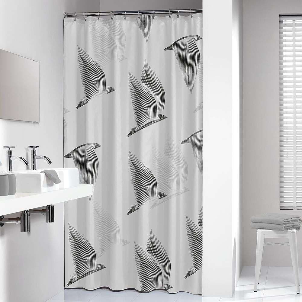 Κουρτίνα Μπάνιου Υφασμάτινη Sealskin Birds 800141 Μαύρο 180x200cm