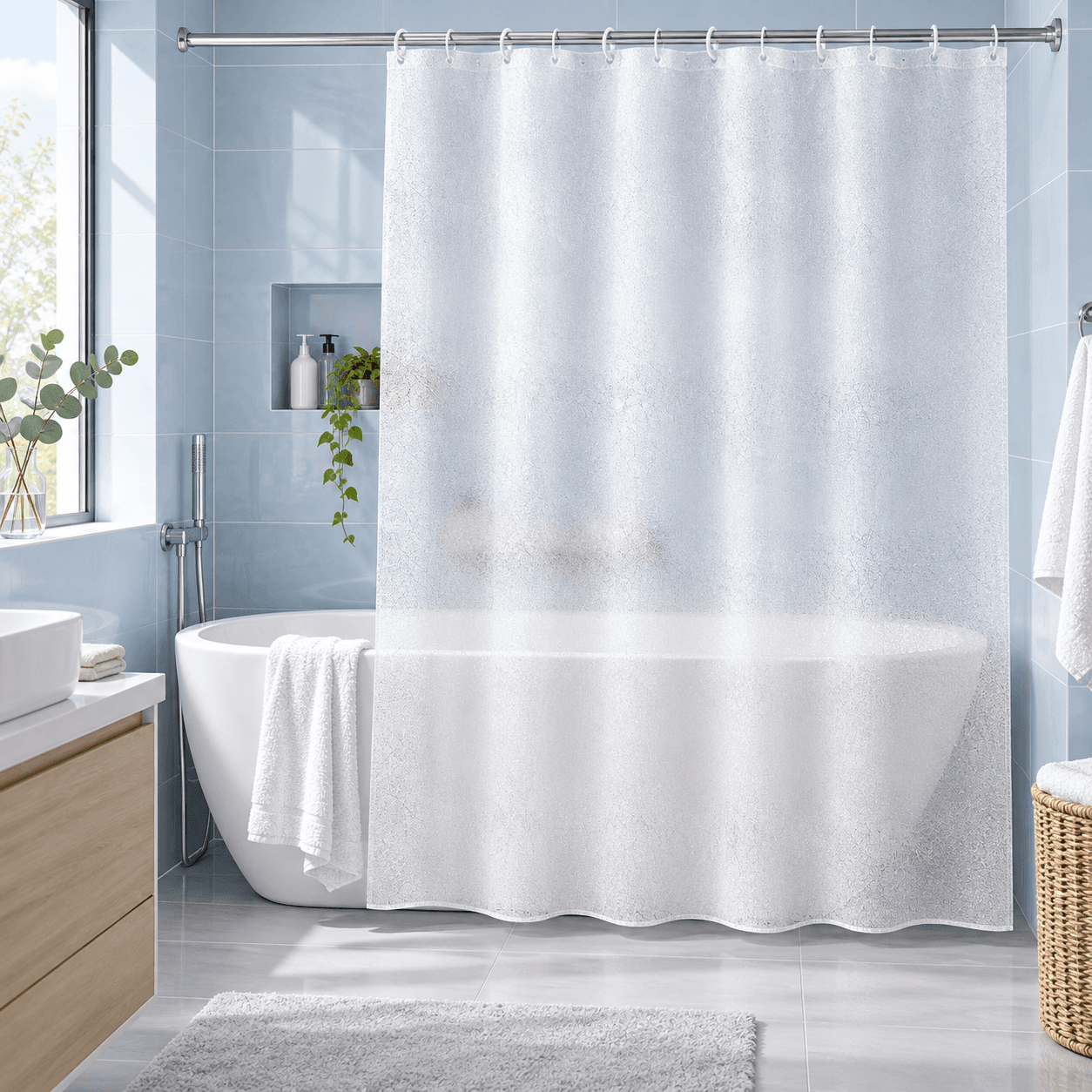 Κουρτίνα Μπάνιου Πλαστική MRShome DC-025013 Διάφανη με Μεταξωτή Υφή 180x180cm