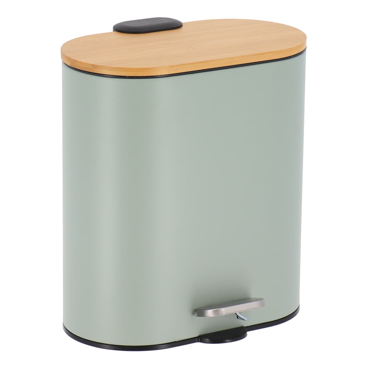 Κάδος Απορριμμάτων Οβάλ MRShome DS-8006B08 5lt Soft Close Μεταλλικός Μέντα με Μπαμπού Καπάκι