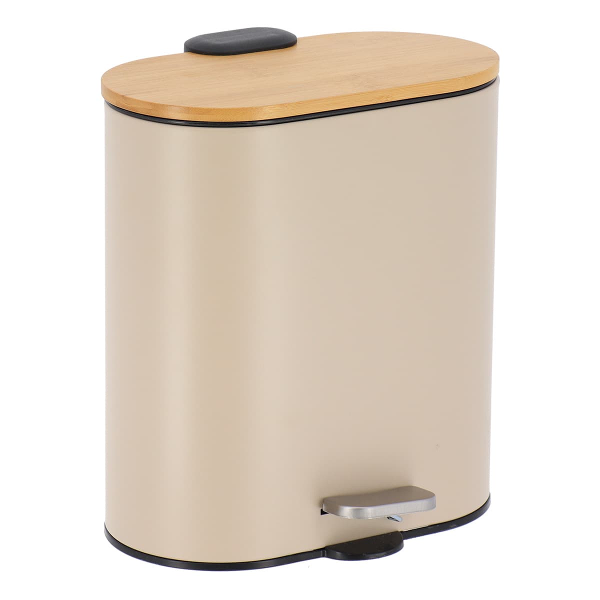 Κάδος Απορριμμάτων Οβάλ MRShome DS-8007B01 5lt Soft Close Μεταλλικός Μπεζ με Μπαμπού Καπάκι