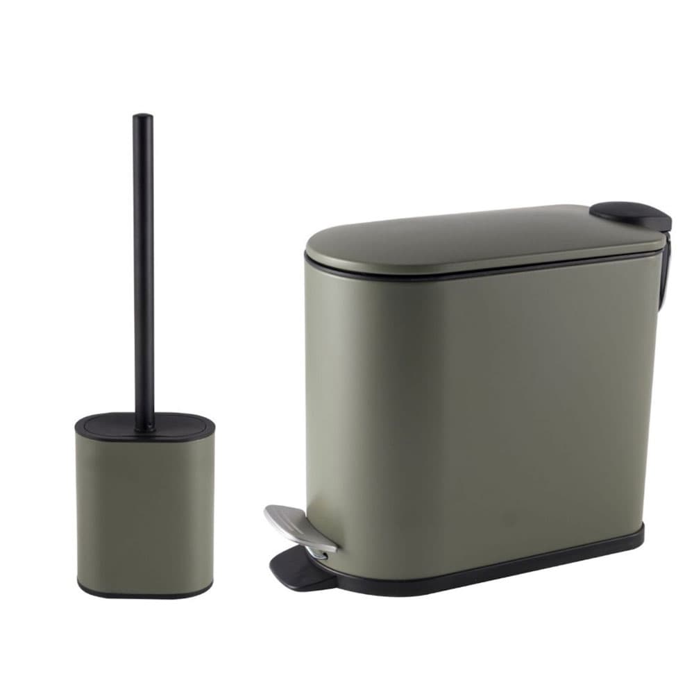 Σετ Κάδος Απορριμμάτων Οβάλ MRShome DS-801900S 5lt Soft Close Μεταλλικός Λαδί και Πιγκάλ