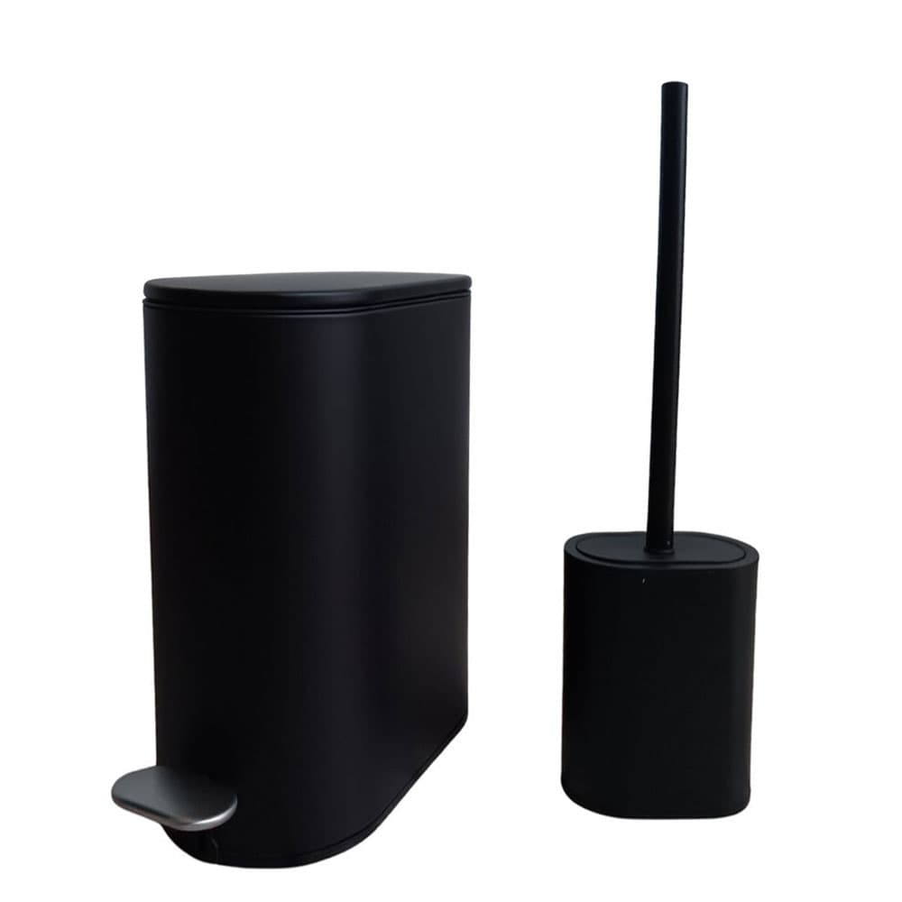Σετ Κάδος Απορριμμάτων Οβάλ MRShome DS-8020S00 5lt Soft Close Μεταλλικός Μαύρος και Πιγκάλ