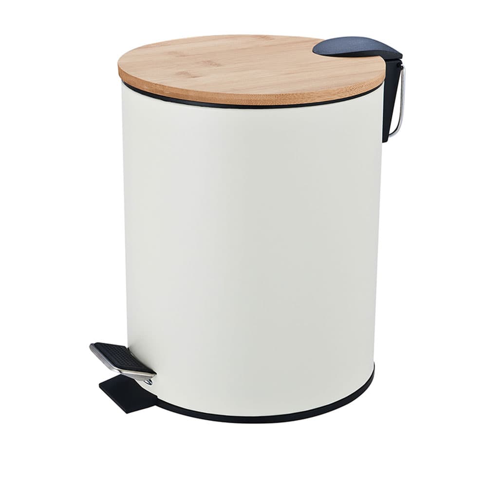 Κάδος Απορριμμάτων Οβάλ MRShome DS-8934B07 5lt Soft Close Μεταλλικός Ivory με Μπαμπού Καπάκι
