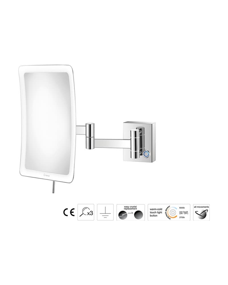 Μεγεθυντικός Καθρέπτης Επιτοίχιος LED (x3) Sanco LED Cosmetic mirrors MRLED-301-Α03 Χρώμιο 18x24x32,5cm