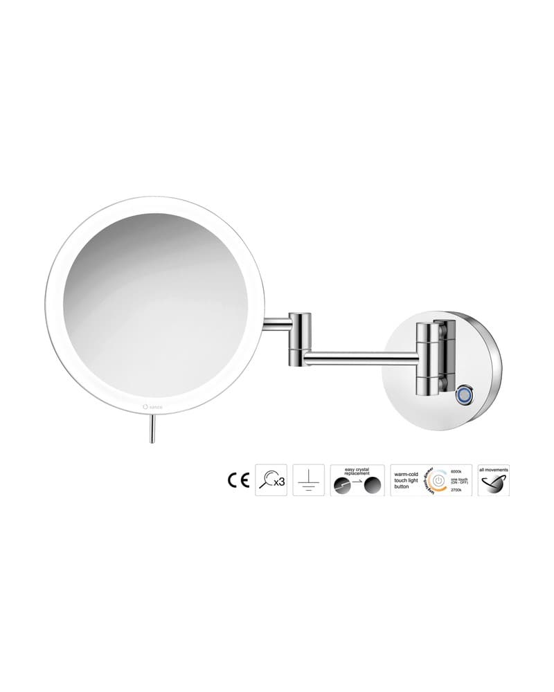 Μεγεθυντικός Καθρέπτης Επιτοίχιος LED (x3) Sanco LED Cosmetic mirrors MRLED-701-Α03 Χρώμιο Φ20x34cm