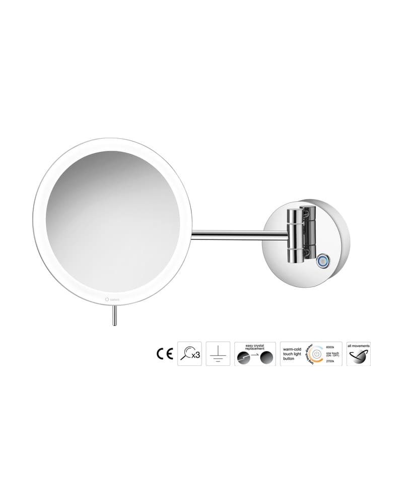 Μεγεθυντικός Καθρέπτης Επιτοίχιος LED (x3) Sanco LED Cosmetic mirrors MRLED-705-Α03 Χρώμιο Φ20x33,5cm