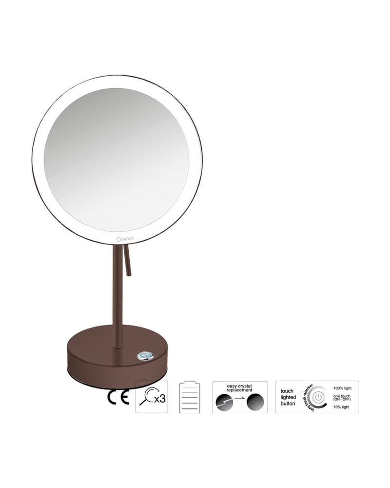 Μεγεθυντικός Καθρέπτης Επικαθήμενος LED (x3) Sanco LED Cosmetic mirrors MRLED-903-Α75 Wenge Grained Φ20x12x36,5cm