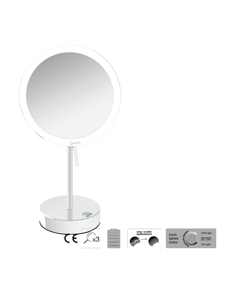 Μεγεθυντικός Καθρέπτης Επικαθήμενος LED (x3) Sanco LED Cosmetic mirrors MRLED-903-Μ101 Ματ Λευκό Φ20x12x36,5cm