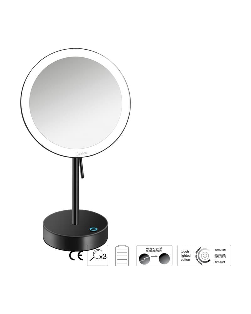 Μεγεθυντικός Καθρέπτης Επικαθήμενος LED (x3) Sanco LED Cosmetic mirrors MRLED-903-Μ116 Ματ Μαύρο Φ20x12x36,5cm
