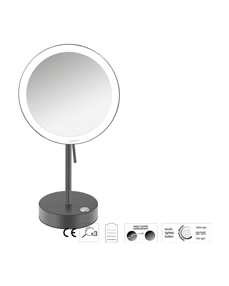 Μεγεθυντικός Καθρέπτης Επικαθήμενος LED (x3) Sanco LED Cosmetic mirrors MRLED-903-Μ118 Anthracite Grained Φ20x12x36,5cm