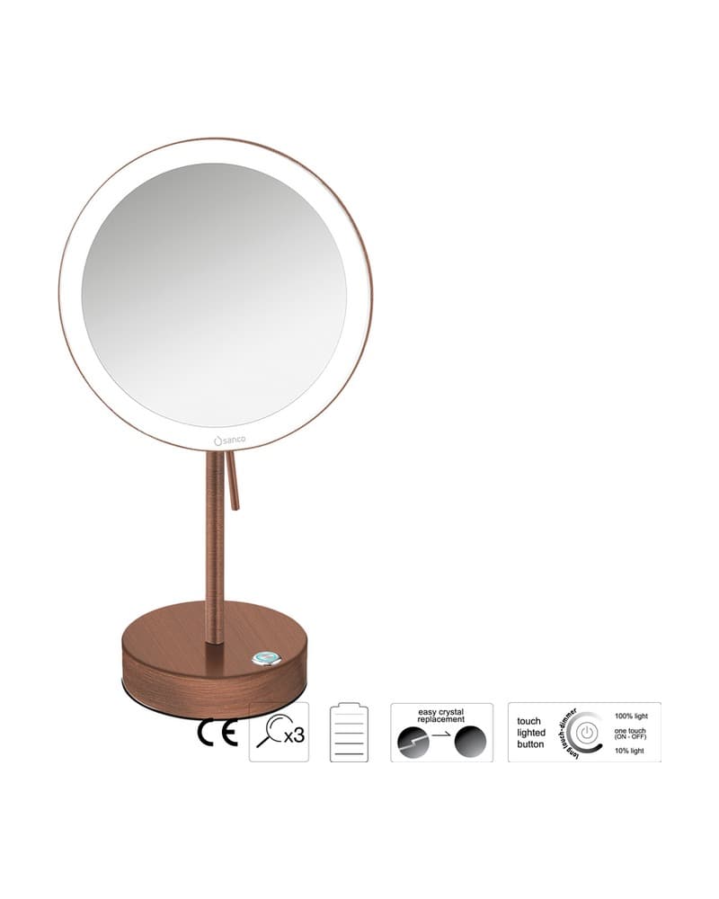 Μεγεθυντικός Καθρέπτης Επικαθήμενος LED (x3) Sanco LED Cosmetic mirrors MRLED-903-Μ26 Rame Mat Φ20x12x36,5cm