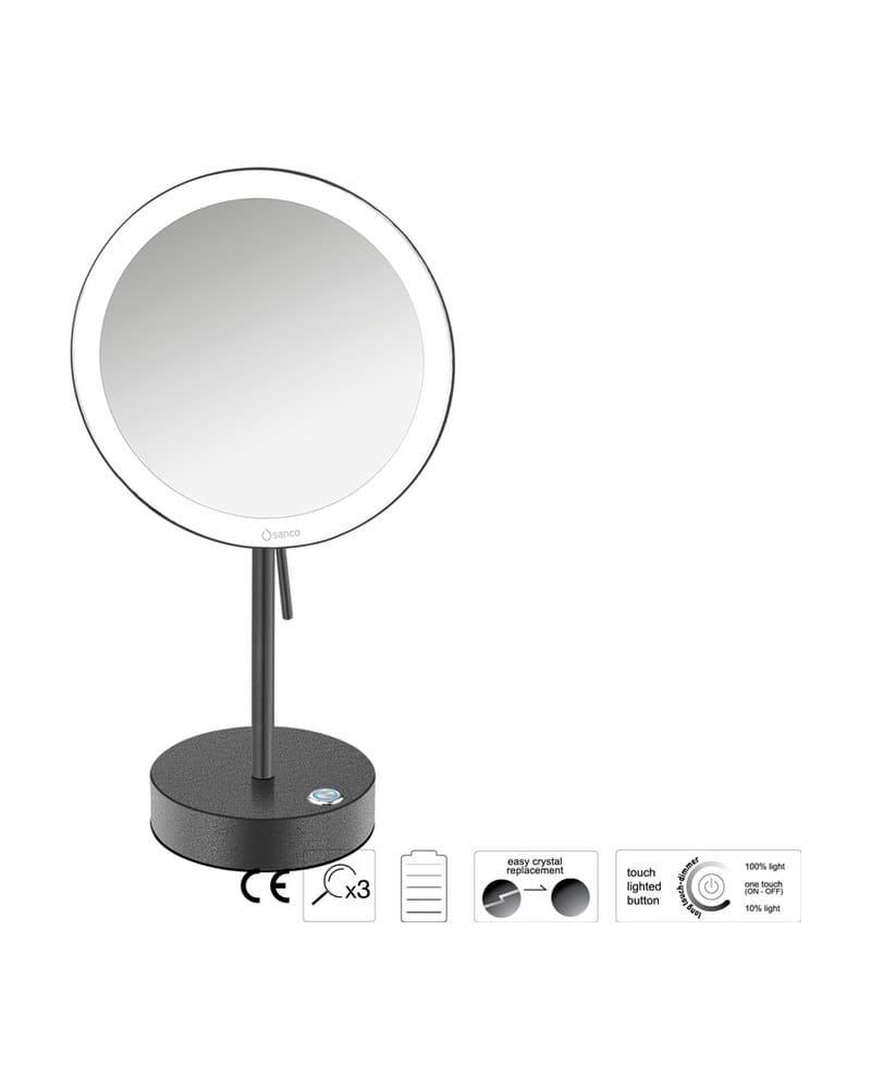 Μεγεθυντικός Καθρέπτης Επικαθήμενος LED (x3) Sanco LED Cosmetic mirrors MRLED-903-122 Graphite Dark Φ20x12x36,5cm