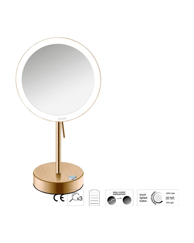 Μεγεθυντικός Καθρέπτης Επικαθήμενος LED (x3) Sanco LED Cosmetic mirrors MRLED-903-PVD-01BR PVD Warm Bronze Brushed Φ20x12x36,5cm