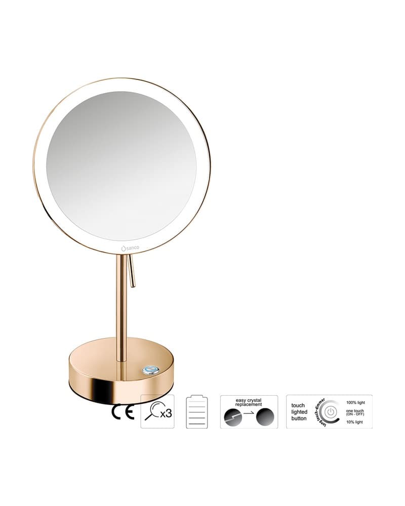 Μεγεθυντικός Καθρέπτης Επικαθήμενος LED (x3) Sanco LED Cosmetic mirrors MRLED-903-PVD-01PL PVD Warm Bronze Polished Φ20x12x36,5cm