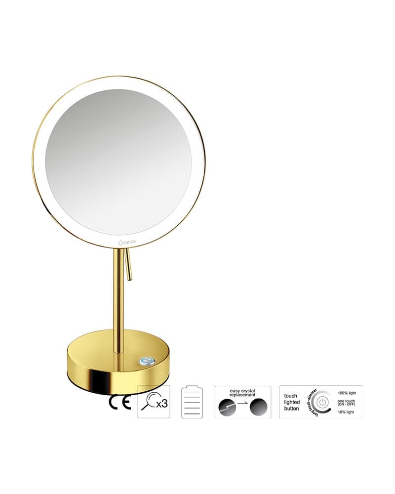 Μεγεθυντικός Καθρέπτης Επικαθήμενος LED (x3) Sanco LED Cosmetic mirrors MRLED-903-PVD-02PL PVD Golden Brass Polished Φ20x12x36,5cm