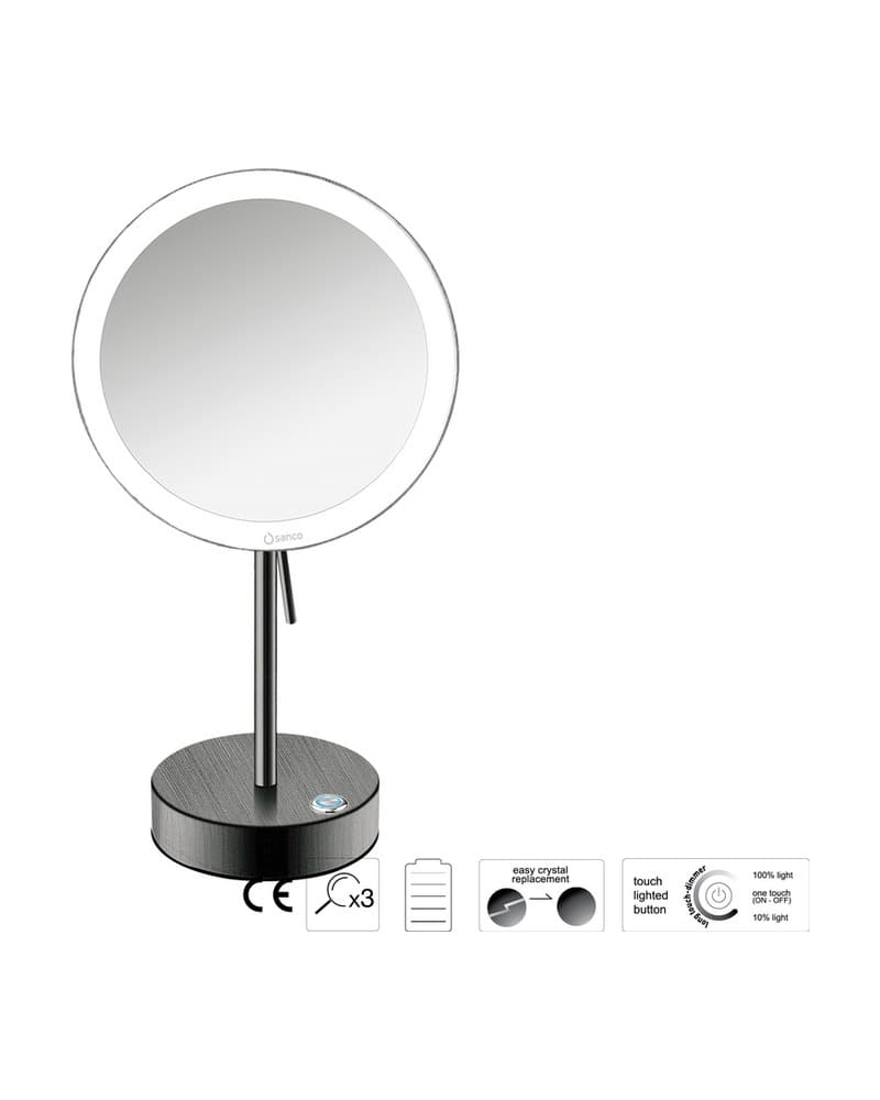 Μεγεθυντικός Καθρέπτης Επικαθήμενος LED (x3) Sanco LED Cosmetic mirrors MRLED-903-PVD-05BR PVD Gun Metal Brushed Φ20x12x36,5cm