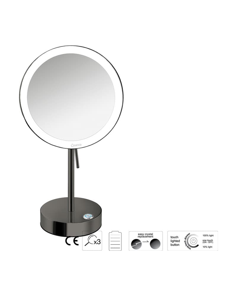 Μεγεθυντικός Καθρέπτης Επικαθήμενος LED (x3) Sanco LED Cosmetic mirrors MRLED-903-PVD-05PL PVD Gun Metal Polished Φ20x12x36,5cm