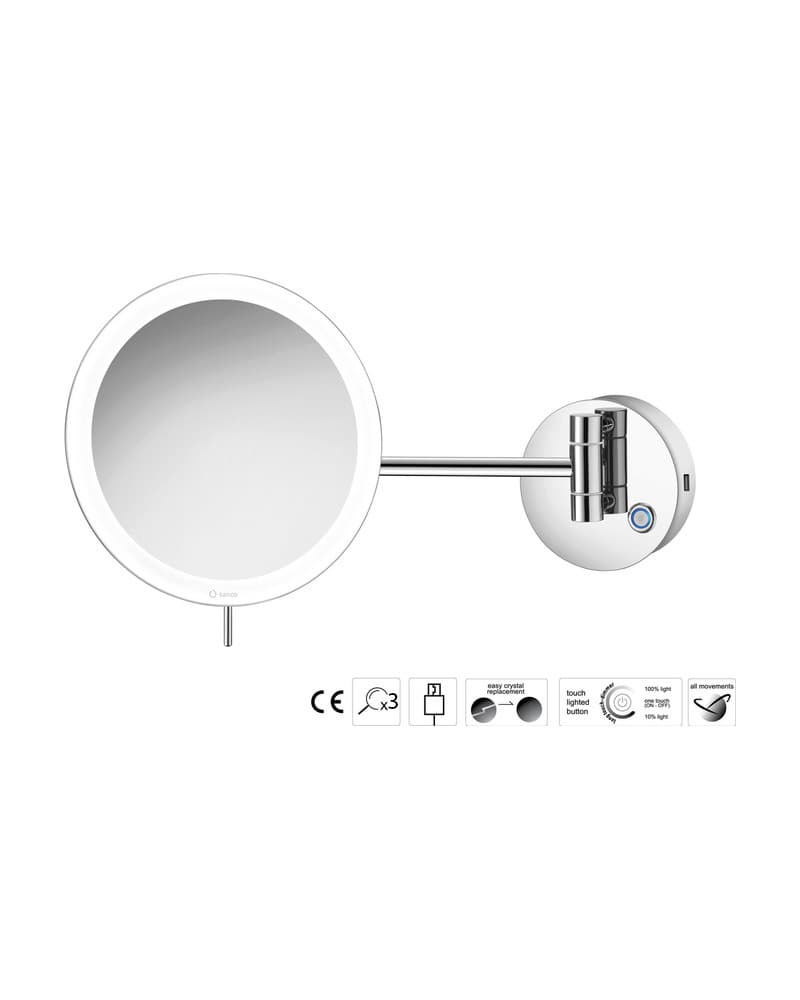Μεγεθυντικός Καθρέπτης Επιτοίχιος LED (x3) Sanco LED Cosmetic mirrors MRLED-905-Α03 Χρώμιο Φ20x33,5cm
