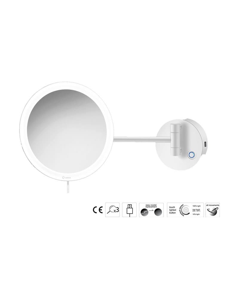 Μεγεθυντικός Καθρέπτης Επιτοίχιος LED (x3) Sanco LED Cosmetic mirrors MRLED-905-Μ101 Ματ Λευκό Φ20x33,5cm