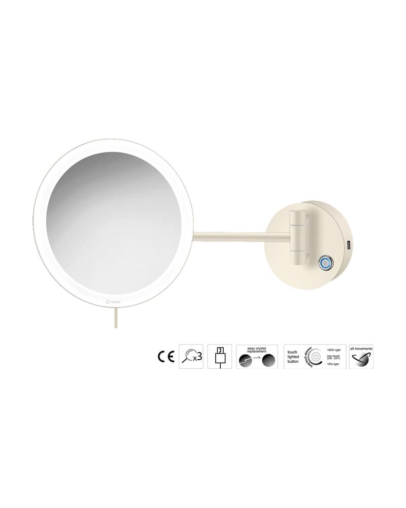 Μεγεθυντικός Καθρέπτης Επιτοίχιος LED (x3) Sanco LED Cosmetic mirrors MRLED-905-Μ102 Beige Mat Φ20x33,5cm