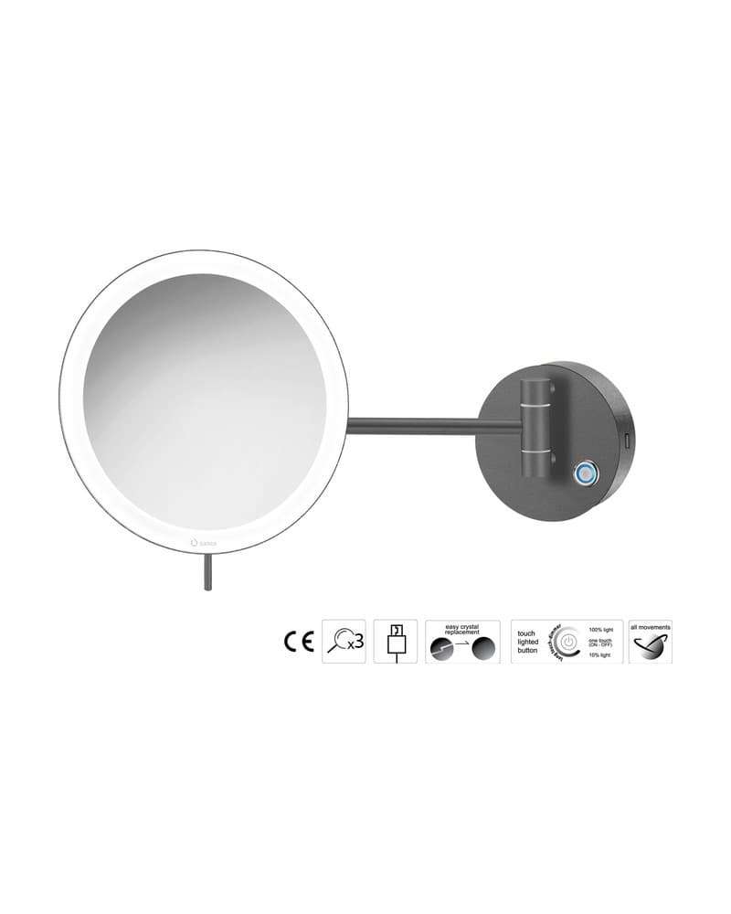 Μεγεθυντικός Καθρέπτης Επιτοίχιος LED (x3) Sanco LED Cosmetic mirrors MRLED-905-Μ118 Anthracite Grained Φ20x33,5cm