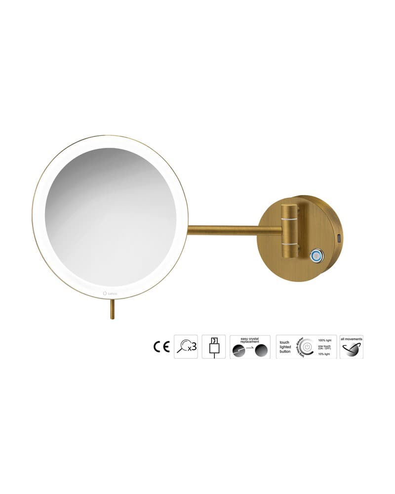 Μεγεθυντικός Καθρέπτης Επιτοίχιος LED (x3) Sanco LED Cosmetic mirrors MRLED-905-Μ25 Bronze Mat Φ20x33,5cm