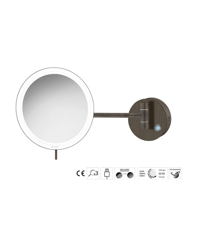 Μεγεθυντικός Καθρέπτης Επιτοίχιος LED (x3) Sanco LED Cosmetic mirrors MRLED-905-DM25 Dark Bronze Mat Φ20x33,5cm