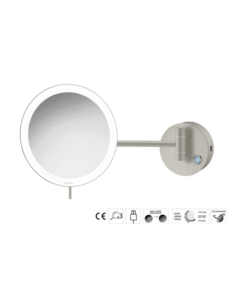 Μεγεθυντικός Καθρέπτης Επιτοίχιος LED (x3) Sanco LED Cosmetic mirrors MRLED-905-M104 Cement Gray Mat Φ20x33,5cm