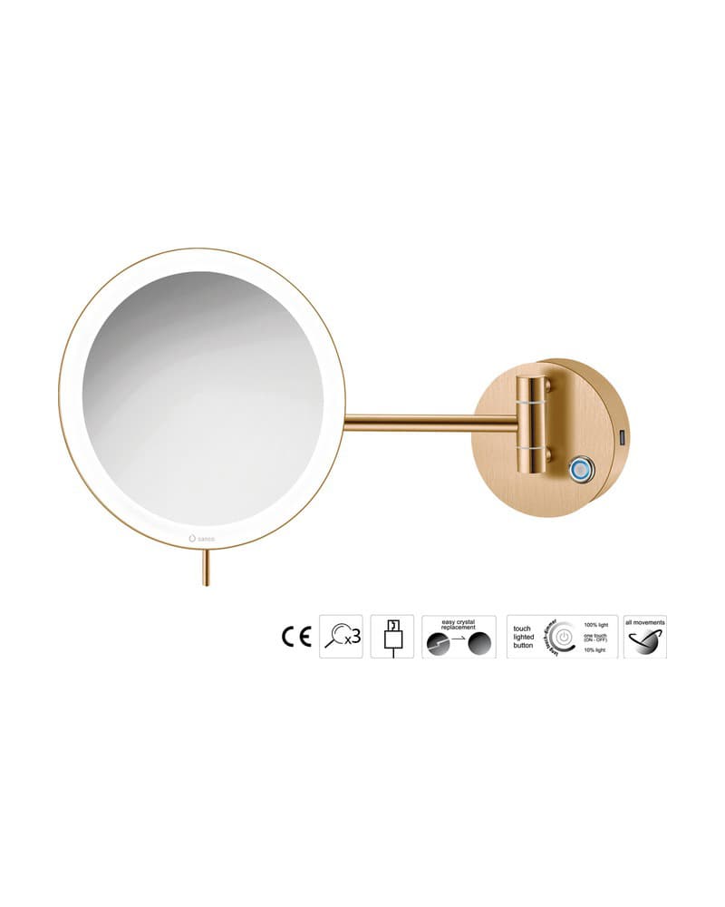 Μεγεθυντικός Καθρέπτης Επιτοίχιος LED (x3) Sanco LED Cosmetic mirrors MRLED-905-PVD-01BR PVD Warm Bronze Brushed Φ20x33,5cm
