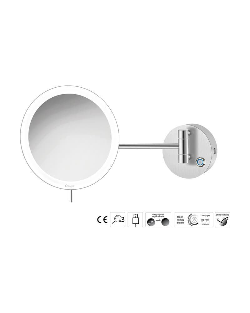 Μεγεθυντικός Καθρέπτης Επιτοίχιος LED (x3) Sanco LED Cosmetic mirrors MRLED-905-PVD-11BR PVD Nickel Steel Φ20x33,5cm