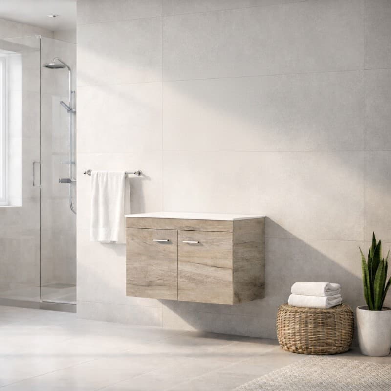Έπιπλο μπάνιου με λευκό πάγκο solid Savvopoulos Emily 80 Grey Craft 78x44x55cm