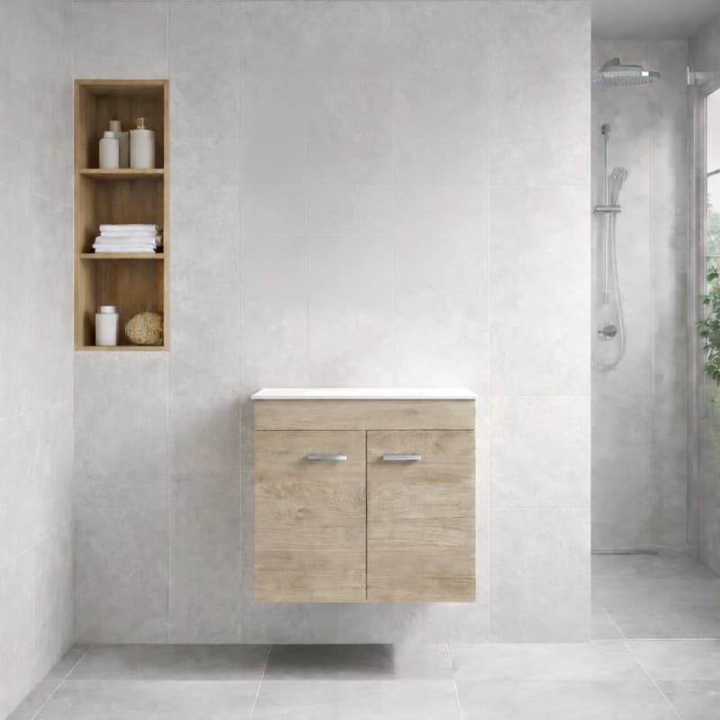 Έπιπλο μπάνιου με λευκό πάγκο solid Savvopoulos Emily 60 Grey Craft 58x44x55cm