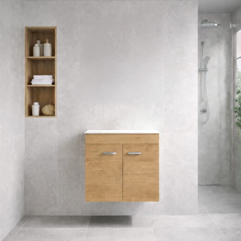Έπιπλο μπάνιου με λευκό πάγκο solid Savvopoulos Emily 60 Light Hickory 58x44x55cm