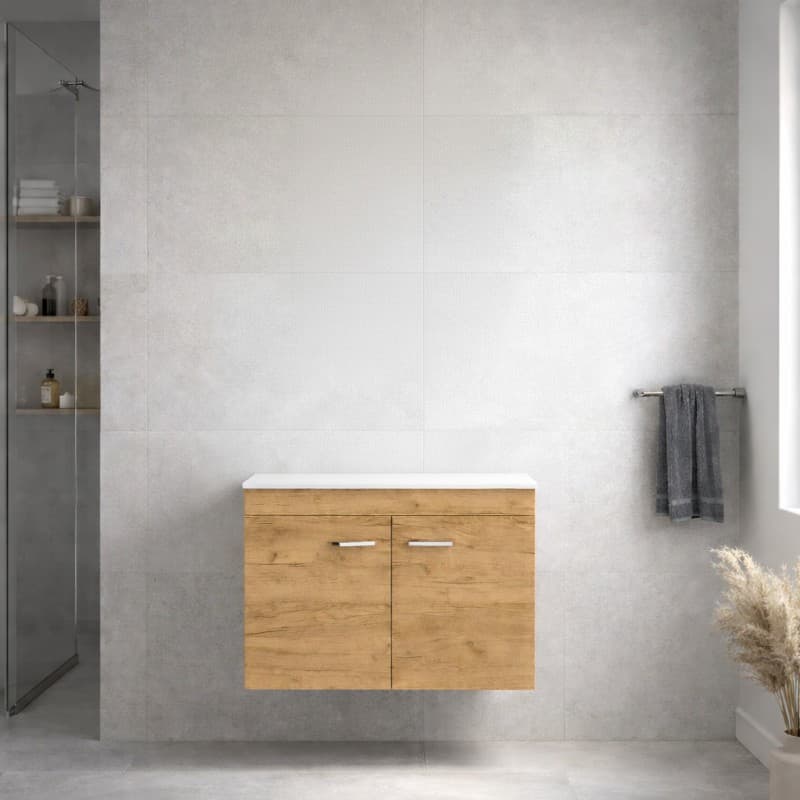 Έπιπλο μπάνιου με λευκό πάγκο solid Savvopoulos Emily 70 Light Hickory 68x44x55cm