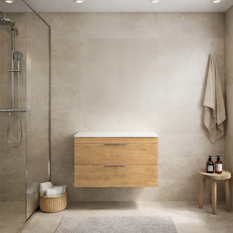 Έπιπλο μπάνιου με λευκό πάγκο solid Savvopoulos Likno 80 Light Hickory 78x44x55cm