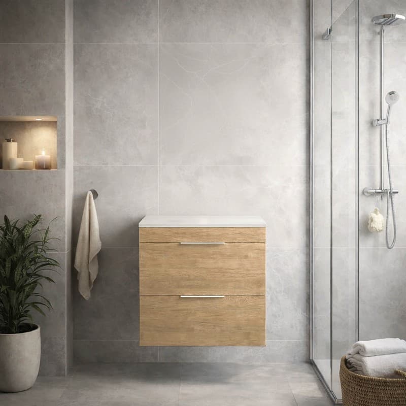 Έπιπλο μπάνιου με λευκό πάγκο solid Savvopoulos Likno 60 Light Hickory 58x44x55cm