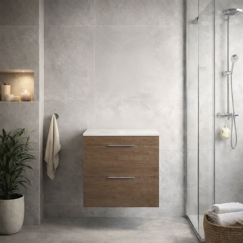 Έπιπλο μπάνιου με λευκό πάγκο solid Savvopoulos Likno 60 Dark Hickory 58x44x55cm