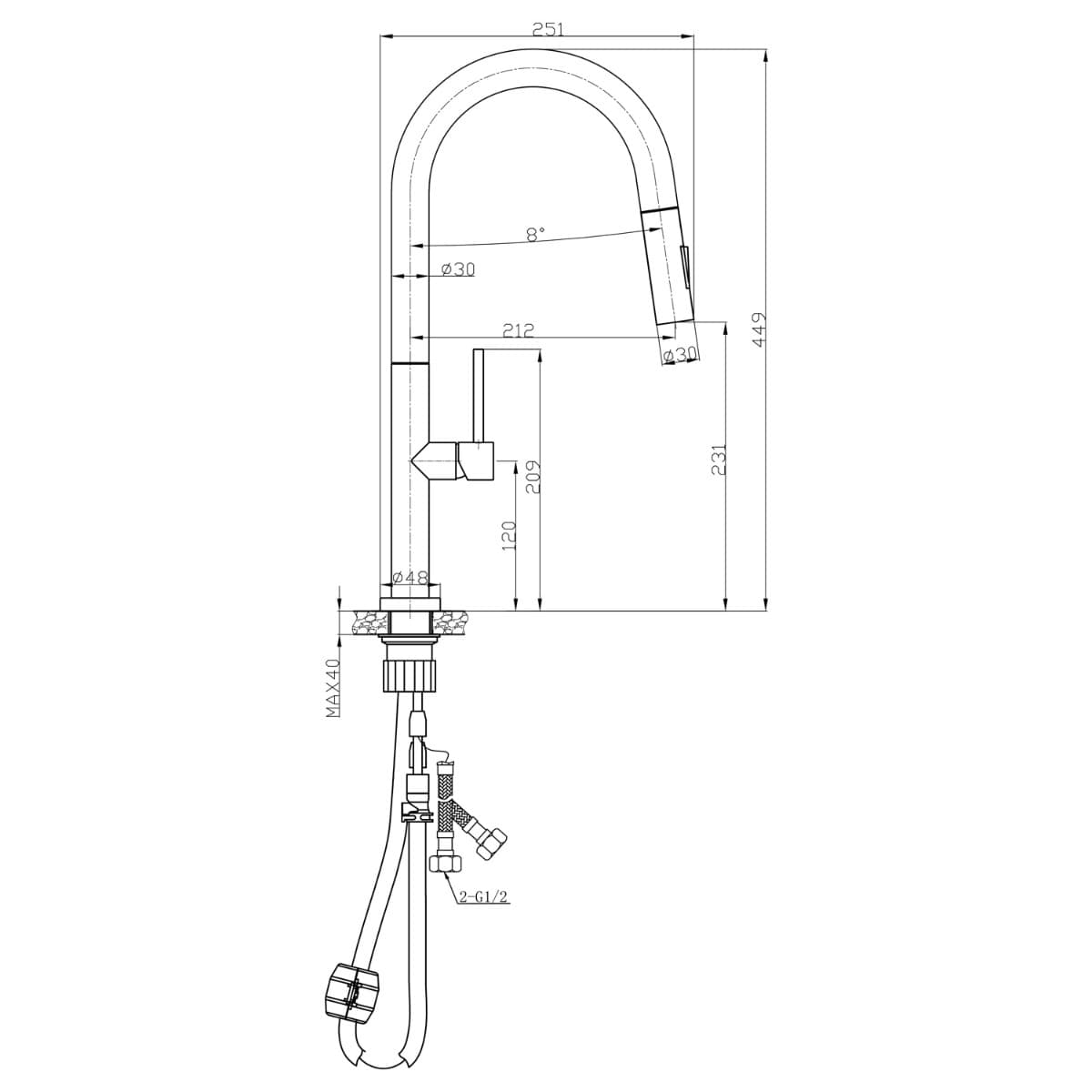 Μπαταρία κουζίνας με συρόμενο ντους Karag Nola 10887-652H Μαύρο Ματ Υ44,9cm - 2