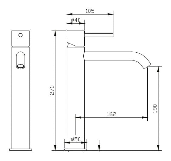 Μπαταρία Νιπτήρος Ψηλή Karag Eternity S2058-1 Inox Σατινέ (ανοξείδωτο SS316) - 2