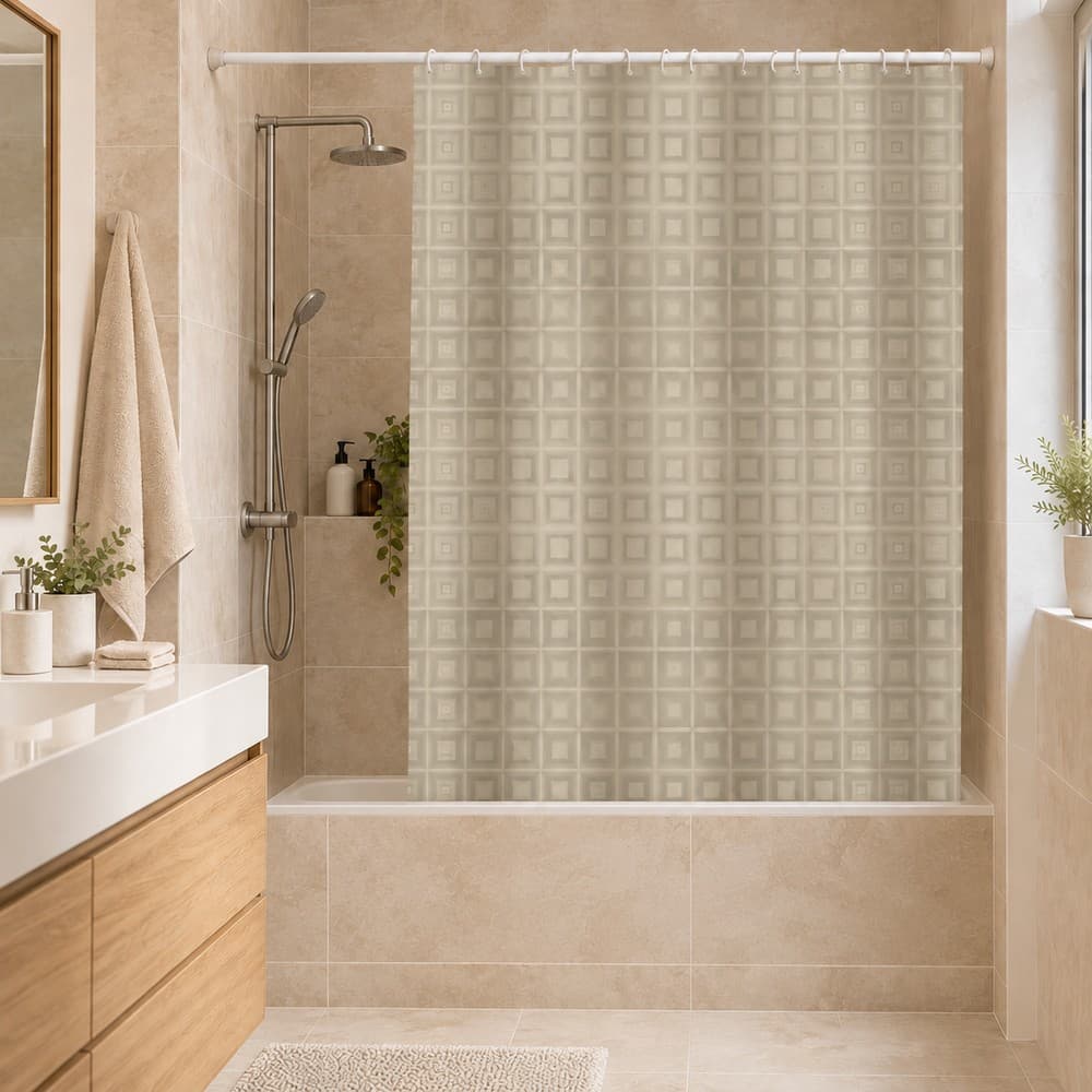Κουρτίνα Μπάνιου Πλαστική MRShome DC-025020 Μπεζ με 3D Γεωμετρικό Σχέδιο 180x180cm - 2