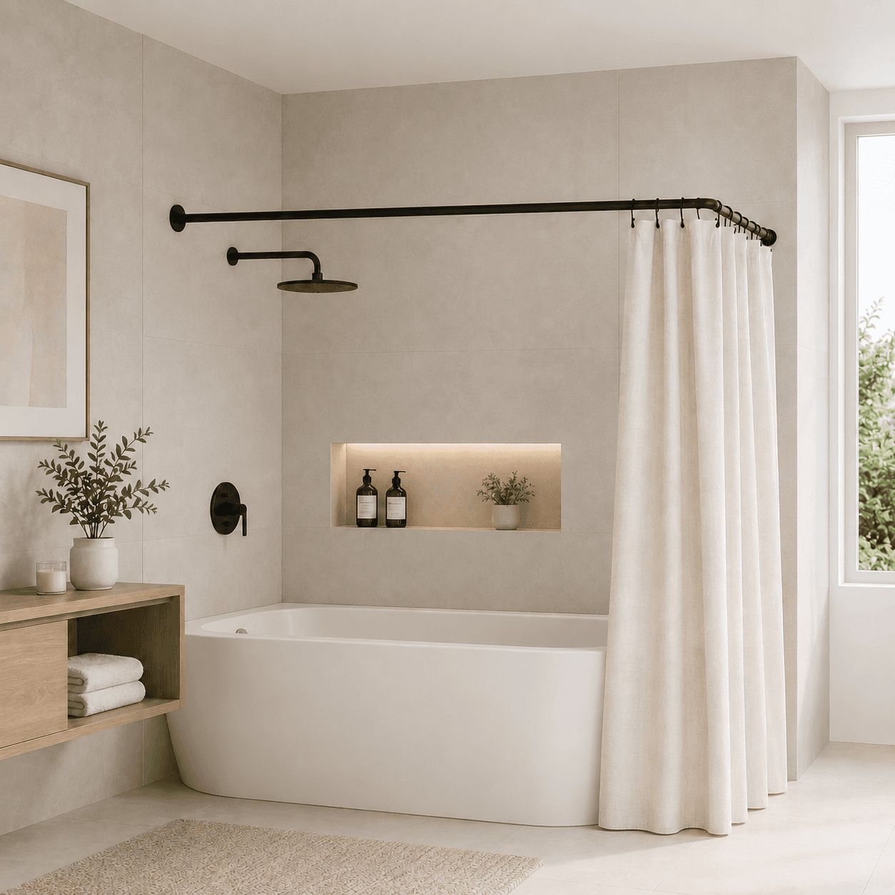 Βραχίονας Μπάνιου Γωνιακός MRShome DC-022170B Μαύρο 170x80cm Ø22mm - 2