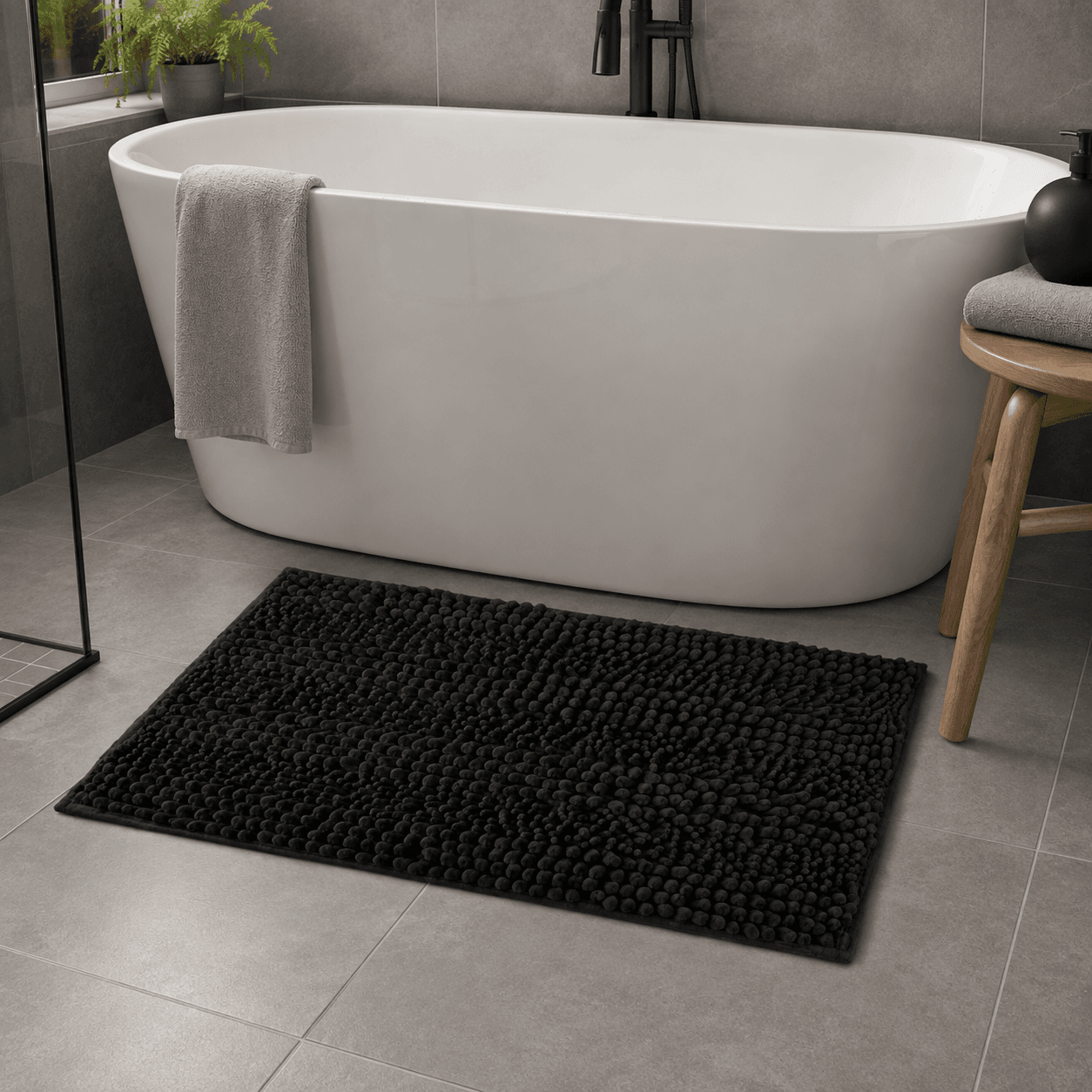 Πατάκι Μπάνιου MRShome DC-023001 Chenille Μαύρο 45x70cm - 2