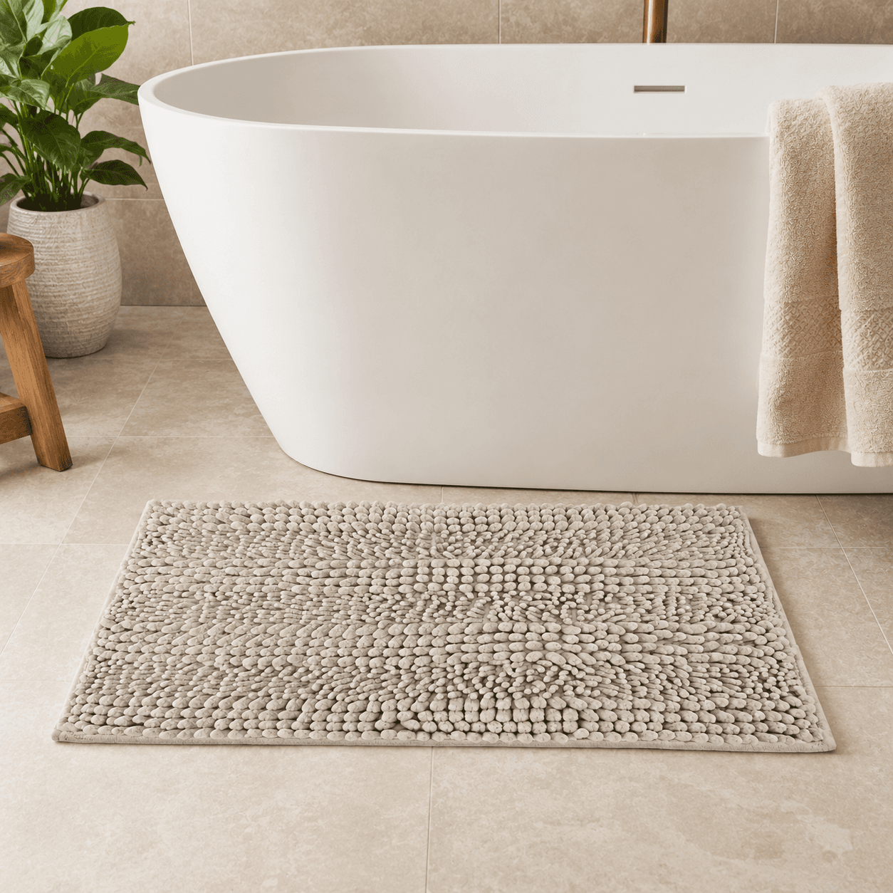 Πατάκι Μπάνιου MRShome DC-023003 Chenille Μπεζ 45x70cm - 2