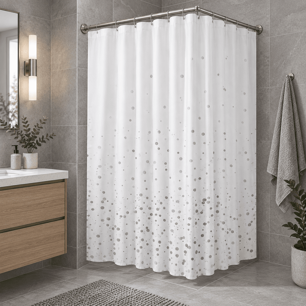 Κουρτίνα Μπάνιου Υφασμάτινη MRShome DC-025008 Λευκή με Γκρι Πιτσιλιές 180x180cm - 3