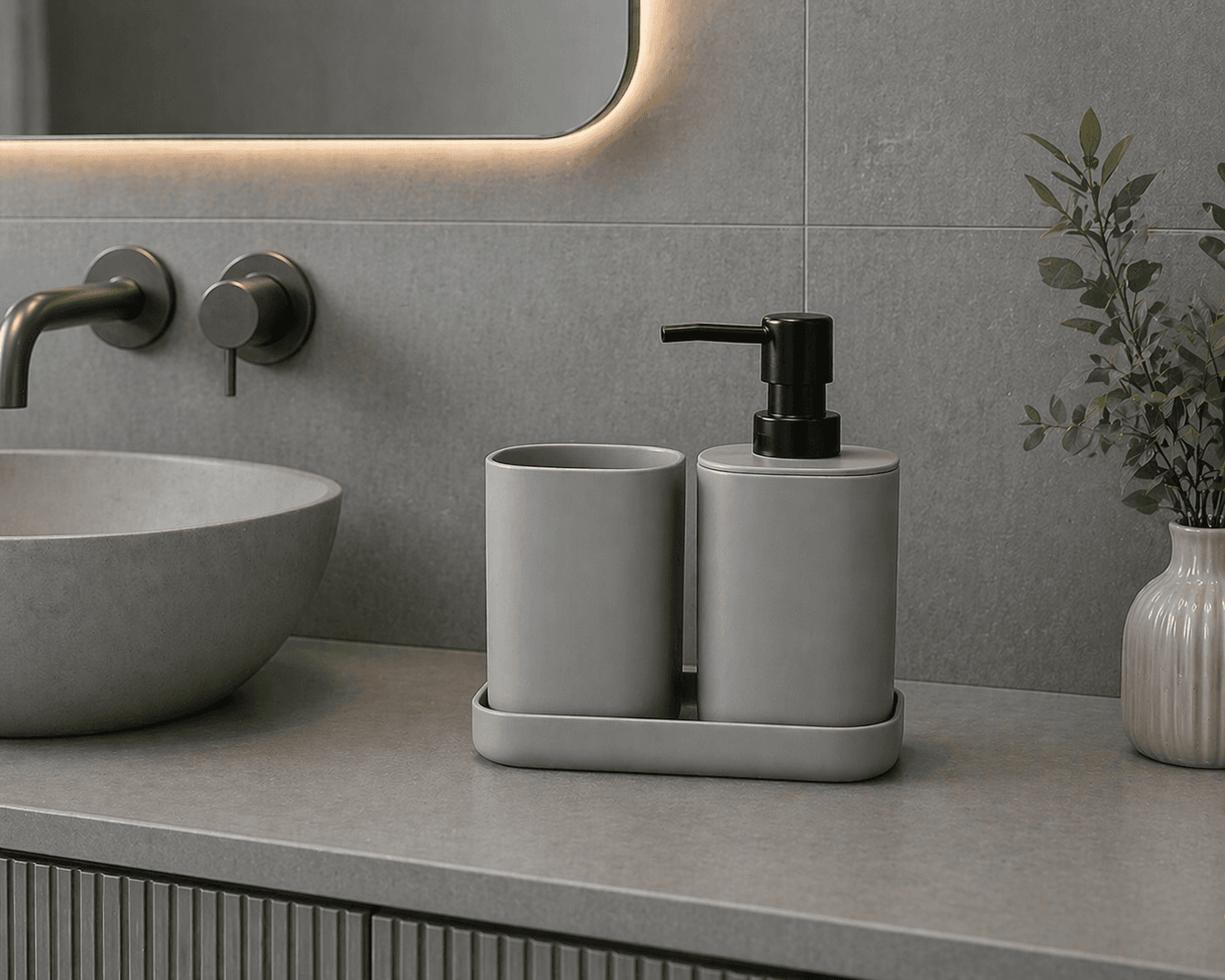Σετ Μπάνιου MRShome DF-0057002 από PP 3 Τεμαχίων Γκρι 15x7,3x16,5cm - 2