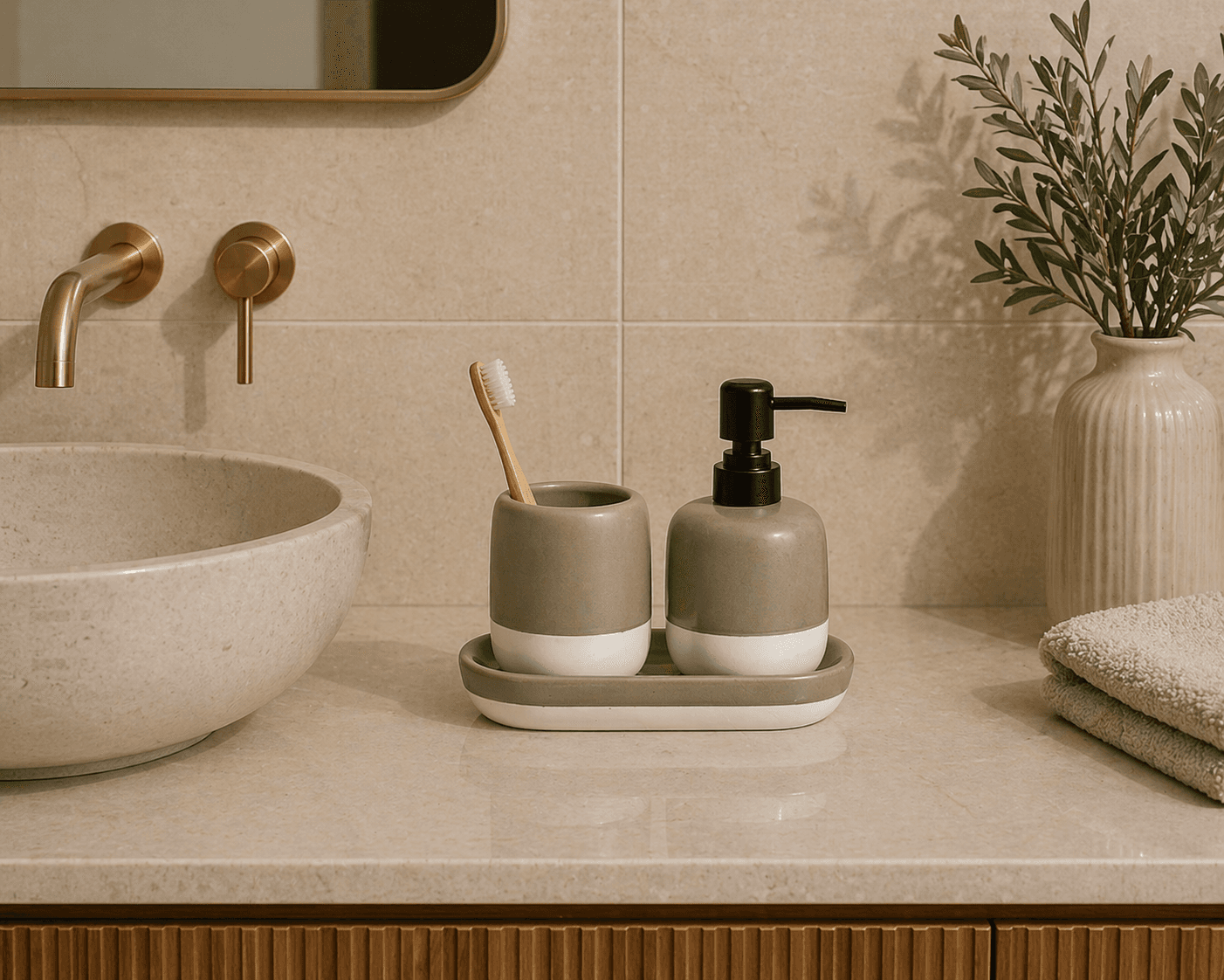 Σετ Μπάνιου MRShome DF-0067002 από Δολομίτη με PP 3 Τεμαχίων Άμμου 7530 22x12x15,5cm - 2