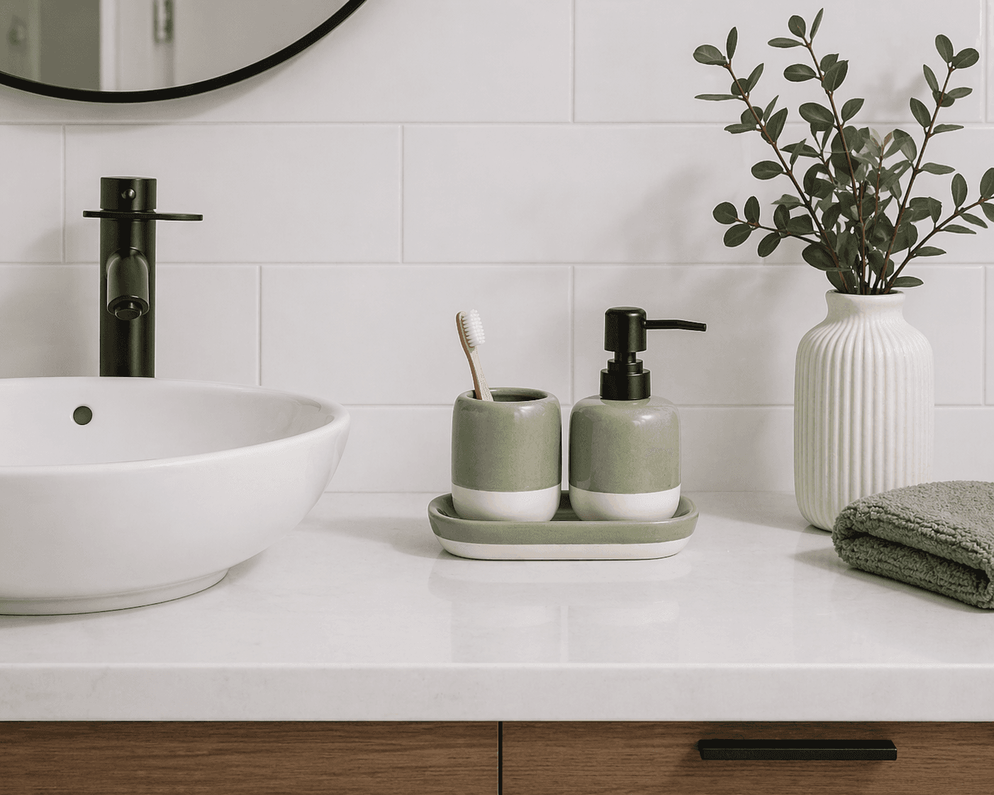 Σετ Μπάνιου MRShome DF-0067003 από Δολομίτη με PP 3 Τεμαχίων Πράσινο 5635 22x12x15,5cm - 3