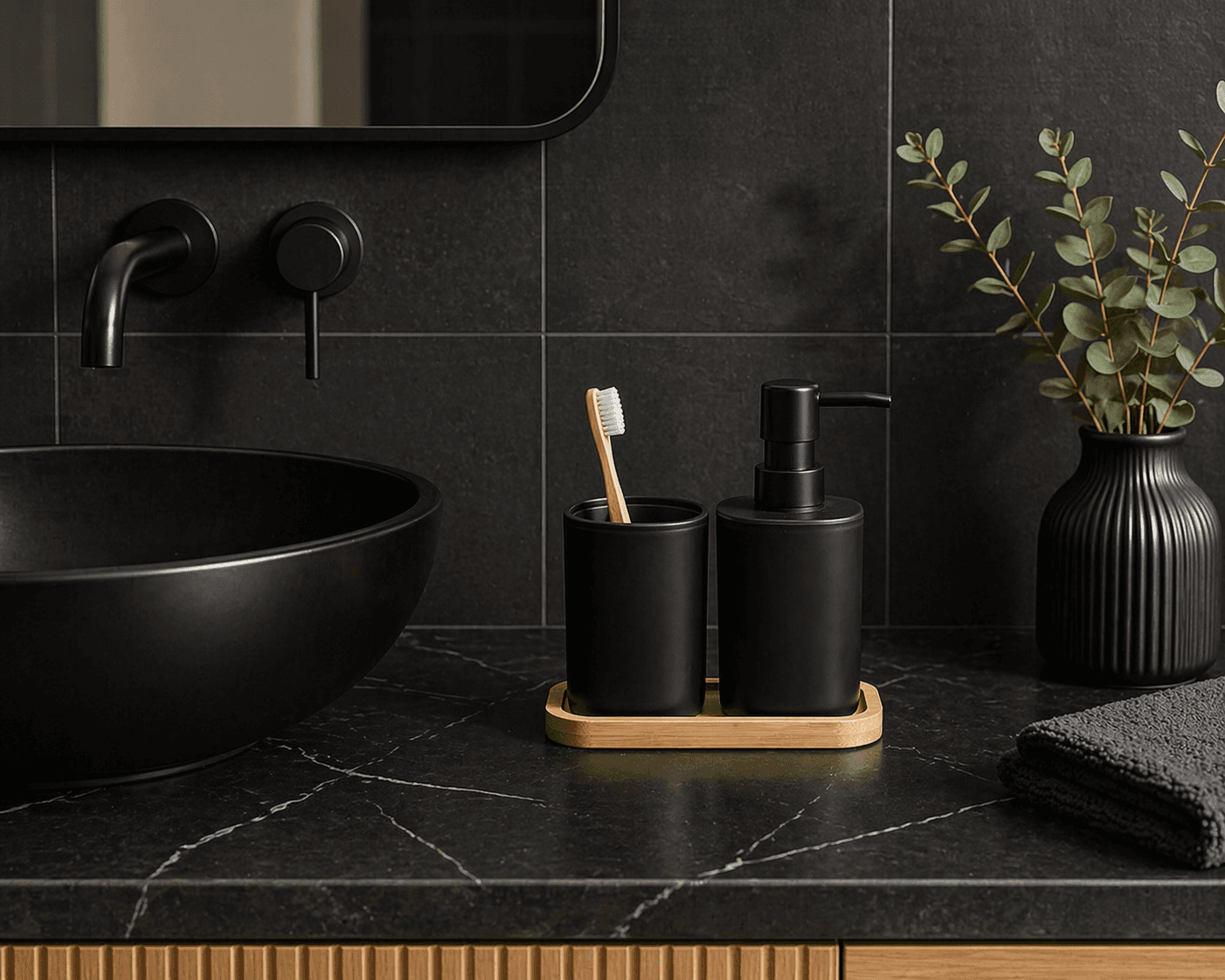 Σετ Μπάνιου MRShome DF-0068000 από PP 3 Τεμαχίων Μαύρο/Natural 16x9x17,5cm - 2